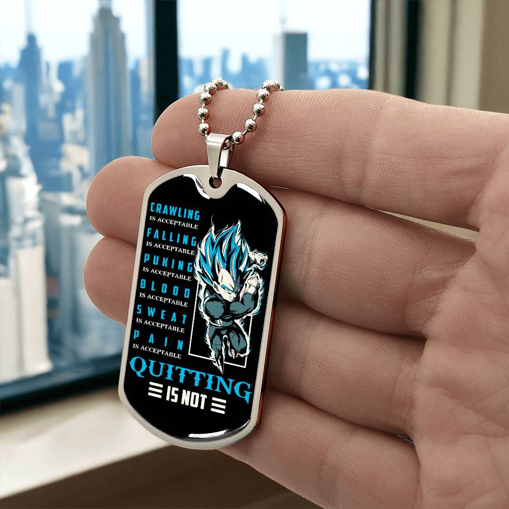 Dragon Ball - Quitting Is Not 2 - Vegeta - Supper Saiyan Blue - Black Dog Tag - Dragon Ball Dog Tag - Military Ball Chain - Luxury Dog Tag