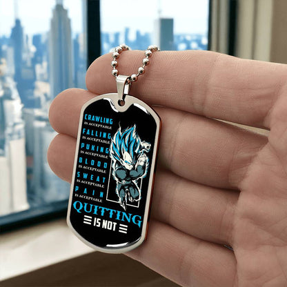 Dragon Ball - Quitting Is Not 2 - Vegeta - Supper Saiyan Blue - Black Dog Tag - Dragon Ball Dog Tag - Military Ball Chain - Luxury Dog Tag