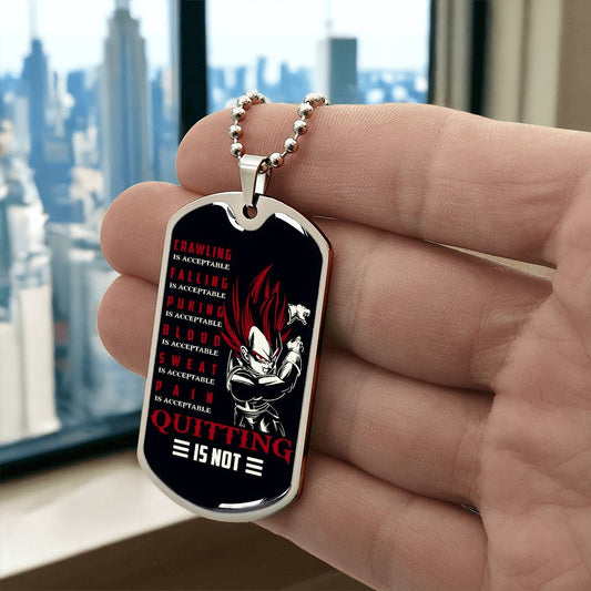 Dragon Ball - Quitting Is Not - Vegeta - Supper Saiyan God - Black Dog Tag - Dragon Ball Dog Tag - Military Ball Chain - Luxury Dog Tag
