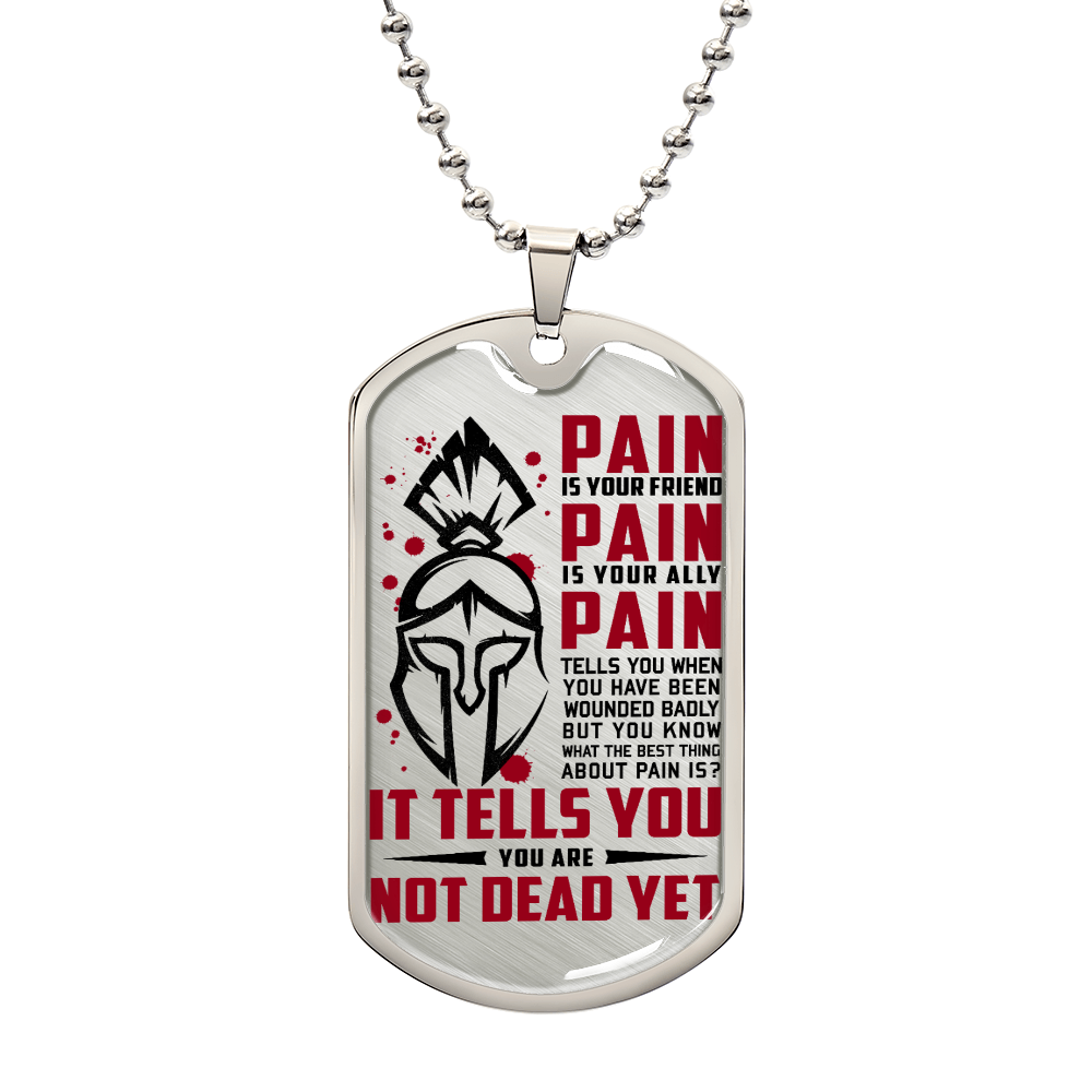 Warrior - PAIN - You Are Not Dead Yet - Sparta - Spartan - Warrior Dog Tag - Military Ball Chain - Luxury Dog Tag