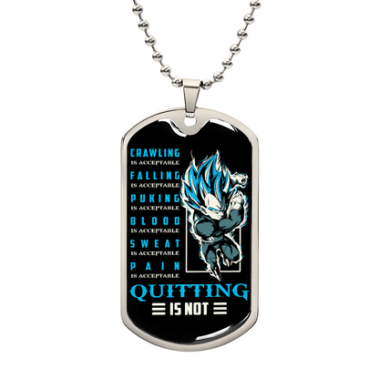 Dragon Ball - Quitting Is Not 2 - Vegeta - Supper Saiyan Blue - Black Dog Tag - Dragon Ball Dog Tag - Military Ball Chain - Luxury Dog Tag