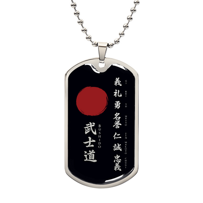 Samurai - The Seven Virtures Of Bushido - Bushido - Katana - Ronin - Black Dog Tag - Samurai Dog Tag - Military Ball Chain - Luxury Dog Tag