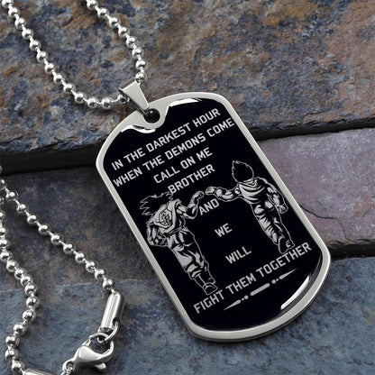 Dragon Ball - Call On Me Brother - Goku - Vegeta - Black Dog Tag - Dragon Ball Dog Tag - Military Ball Chain - Luxury Dog Tag