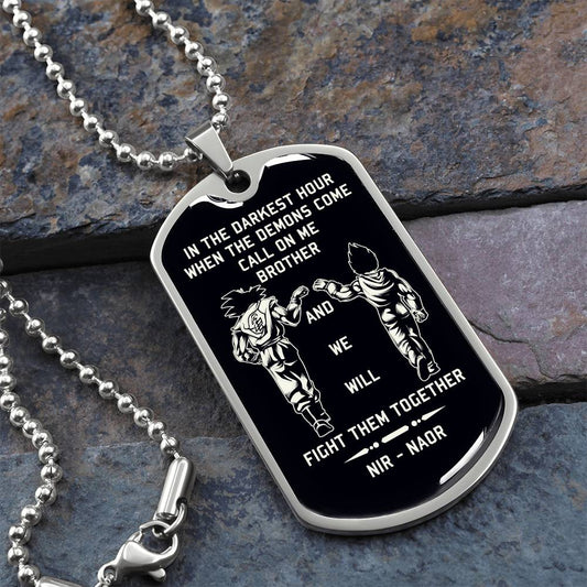 TAH3852 - Dragon Ball - Call On Me Brother - Goku - Vegeta - Black Dog Tag - Dragon Ball Dog Tag - Military Ball Chain - Luxury Dog Tag