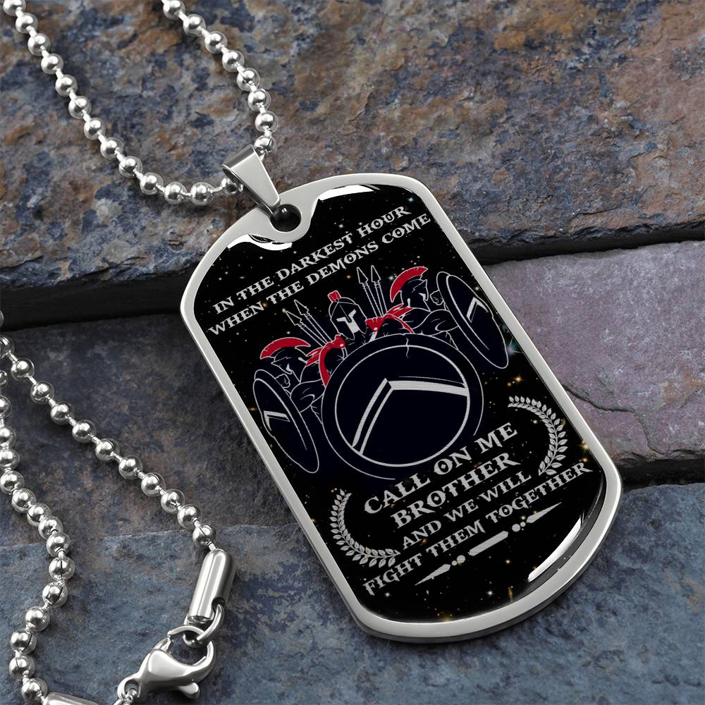 Warrior - Call On Me Brother - Sparta - Spartan - Galaxy - Black Dog Tag - Warrior Dog Tag - Military Ball Chain - Luxury Dog Tag