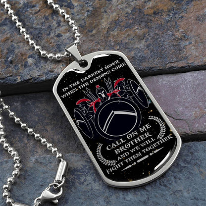 Warrior - Call On Me Brother - Sparta - Spartan - Galaxy - Black Dog Tag - Warrior Dog Tag - Military Ball Chain - Luxury Dog Tag