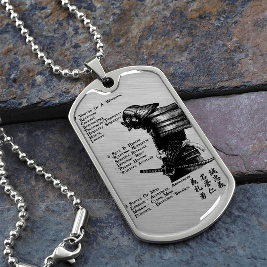 Samurai - 7 5 3 CODE - Bushido - Katana - Ronin - Samurai Dog Tag - Military Ball Chain - Luxury Dog Tag