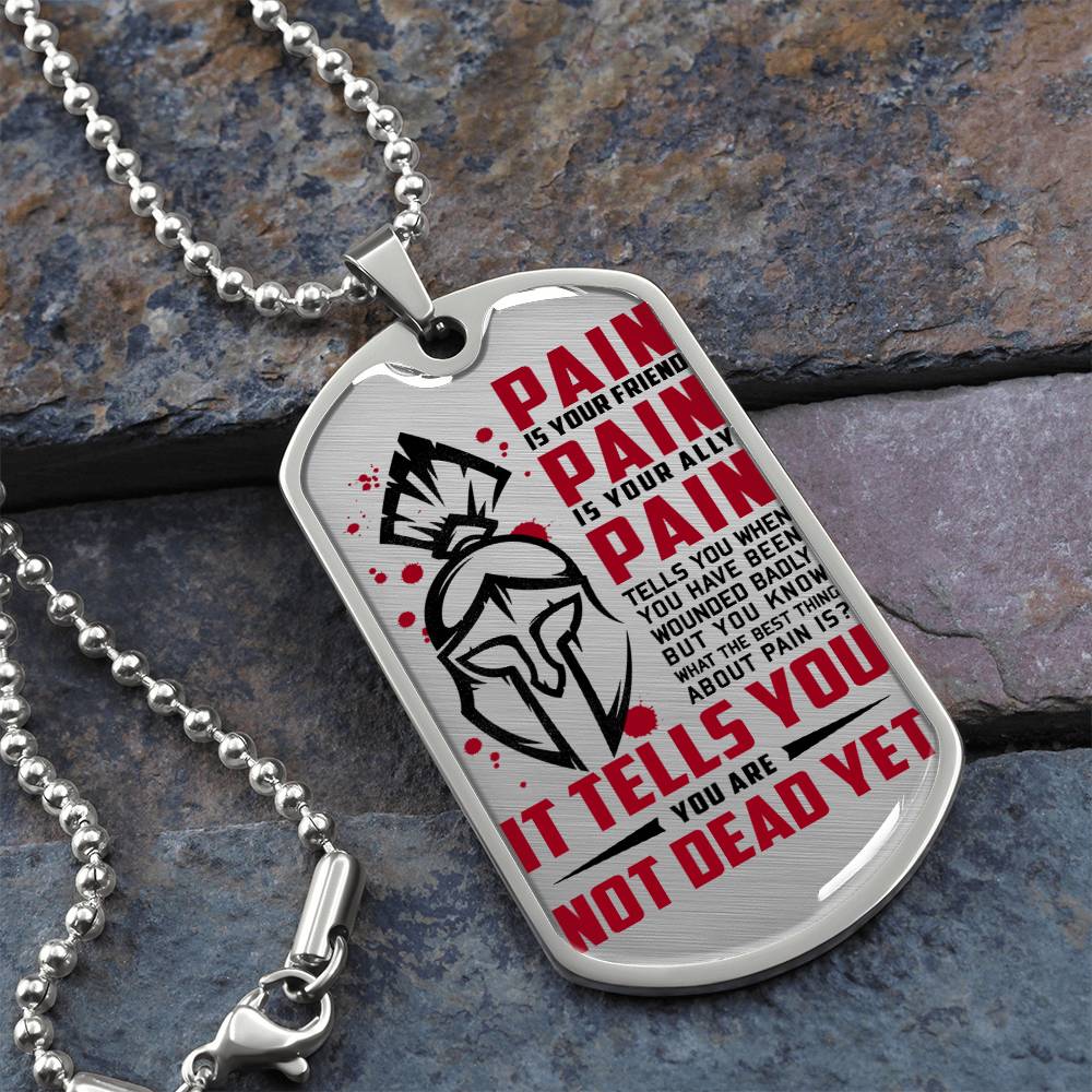 Warrior - PAIN - You Are Not Dead Yet - Sparta - Spartan - Warrior Dog Tag - Military Ball Chain - Luxury Dog Tag