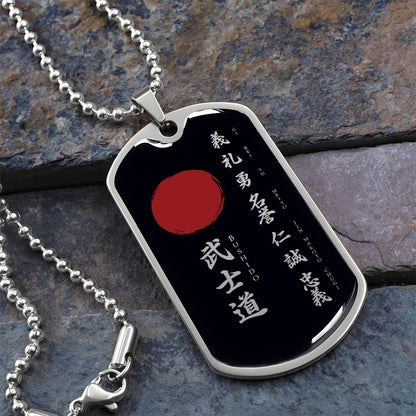 Samurai - The Seven Virtures Of Bushido - Bushido - Katana - Ronin - Black Dog Tag - Samurai Dog Tag - Military Ball Chain - Luxury Dog Tag