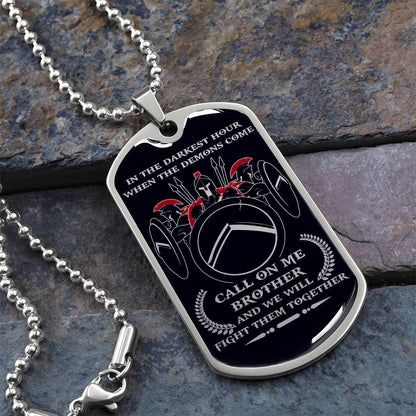 Warrior - Call On Me Brother - Sparta - Spartan - Black Dog Tag - Warrior Dog Tag - Military Ball Chain - Luxury Dog Tag
