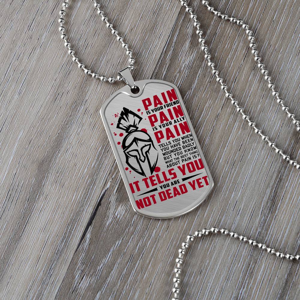 Warrior - PAIN - You Are Not Dead Yet - Sparta - Spartan - Warrior Dog Tag - Military Ball Chain - Luxury Dog Tag