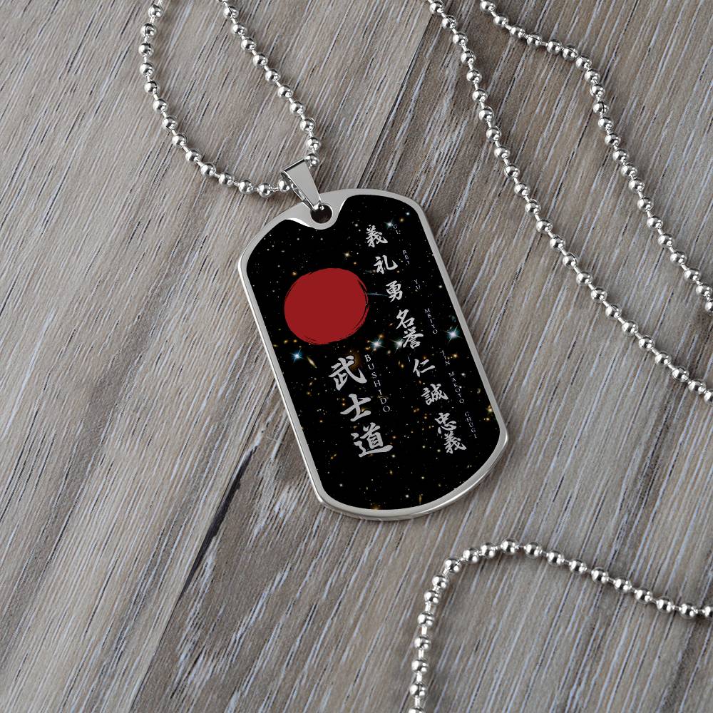 Samurai - The Seven Virtures Of Bushido - Bushido - Katana - Ronin - Galaxy - Black Dog Tag - Samurai Dog Tag - Military Ball Chain - Luxury Dog Tag
