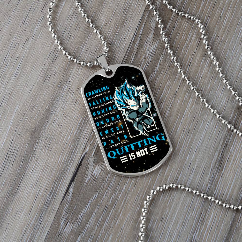 Dragon Ball - Quitting Is Not 2 - Vegeta - Supper Saiyan Blue - Galaxy - Black Dog Tag - Dragon Ball Dog Tag - Military Ball Chain - Luxury Dog Tag