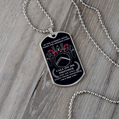 Warrior - Call On Me Brother - Sparta - Spartan - Black Dog Tag - Warrior Dog Tag - Military Ball Chain - Luxury Dog Tag