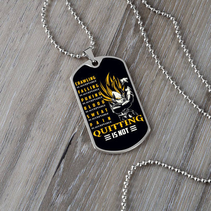 Dragon Ball - Quitting Is Not - Vegeta - Supper Saiyan - Black Dog Tag - Dragon Ball Dog Tag - Military Ball Chain - Luxury Dog Tag