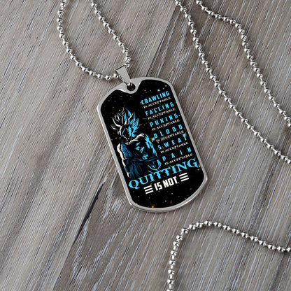 Dragon Ball - Quitting Is Not - Goku - Supper Saiyan Blue - Galaxy - Black Dog Tag - Dragon Ball Dog Tag - Military Ball Chain - Luxury Dog Tag