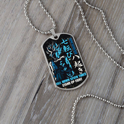 Dragon Ball - Fall Down Seven Times Stand Up Eight 2 - Goku - Supper Saiyan Blue - Black Dog Tag - Dragon Ball Dog Tag - Military Ball Chain - Luxury Dog Tag