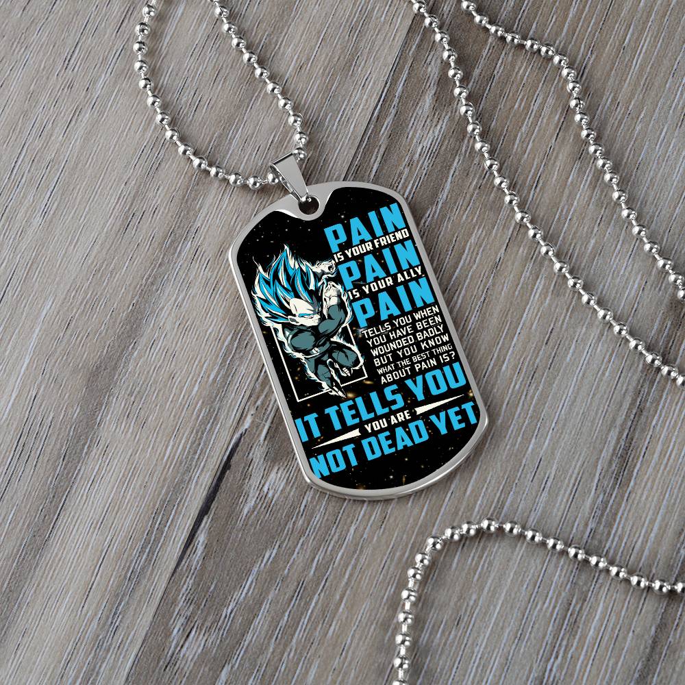 Dragon Ball - PAIN - You Are Not Dead Yet - Vegeta - Supper Saiyan Blue - Galaxy- Black Dog Tag - Dragon Ball Dog Tag - Military Ball Chain - Luxury Dog Tag