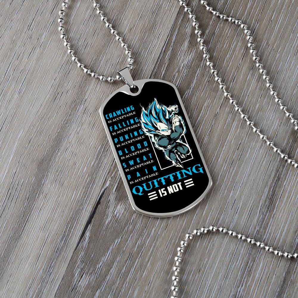 Dragon Ball - Quitting Is Not 2 - Vegeta - Supper Saiyan Blue - Black Dog Tag - Dragon Ball Dog Tag - Military Ball Chain - Luxury Dog Tag