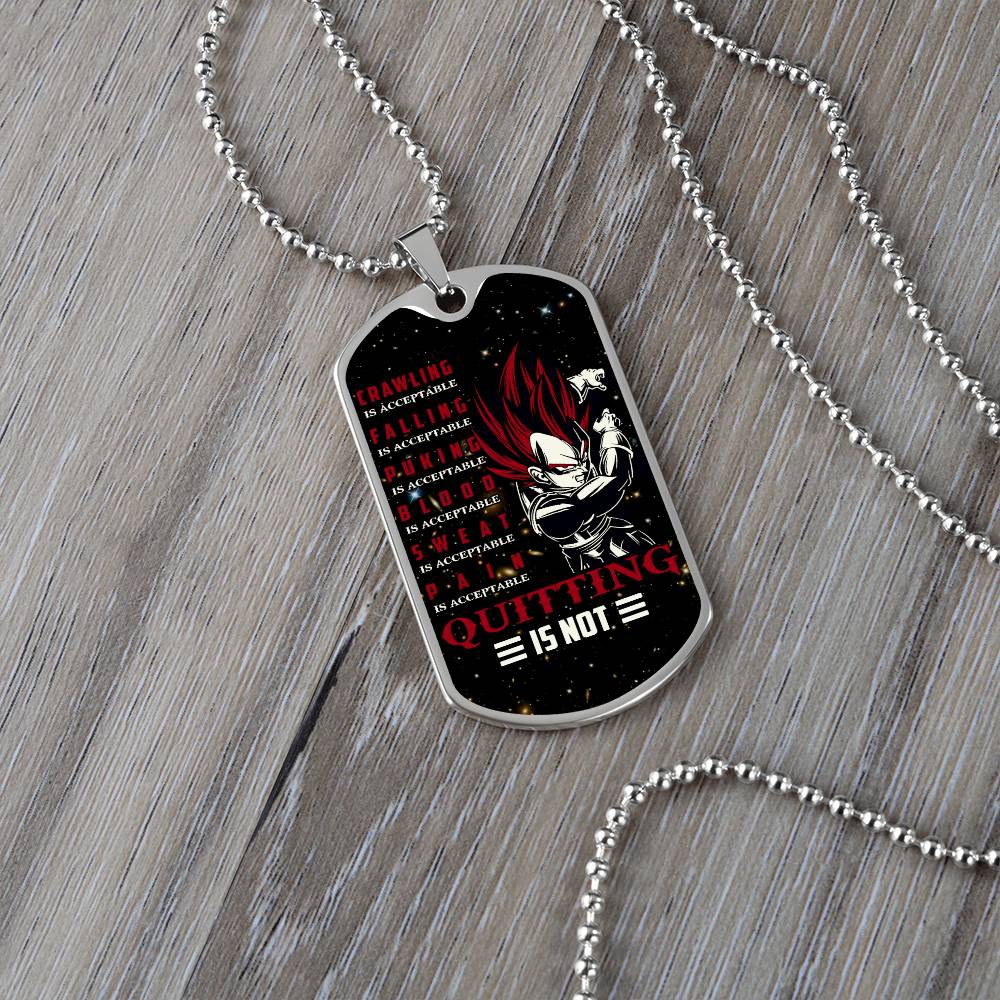 Dragon Ball - Quitting Is Not - Vegeta - Supper Saiyan God - Galaxy - Black Dog Tag - Dragon Ball Dog Tag - Military Ball Chain - Luxury Dog Tag