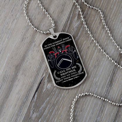 Warrior - Call On Me Brother - Sparta - Spartan - Galaxy - Black Dog Tag - Warrior Dog Tag - Military Ball Chain - Luxury Dog Tag