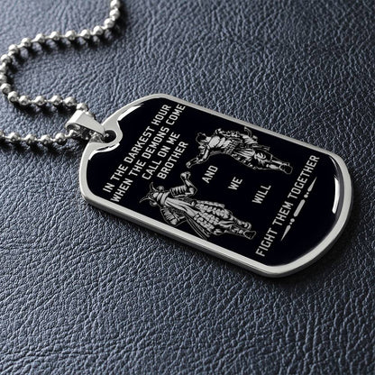 Samurai - Call On me Brother - Bushido - Katana - Ronin - Miyamoto Musashi - Black Dog Tag - Samurai Dog Tag - Military Ball Chain - Luxury Dog Tag