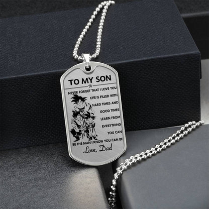 Dragon Ball - Dad To Son - Never Foget That I Love You - Goku - Gohan - Goten - Dragon Ball Dog Tag - Military Ball Chain - Luxury Dog Tag