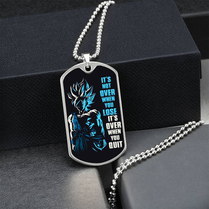 Dragon Ball - It's Not Over When You Lose - Goku - Supper Saiyan Blue - Black Dog Tag - Dragon Ball Dog Tag - Military Ball Chain - Luxury Dog Tag
