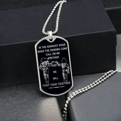 Dragon Ball - Call On Me Brother - Goku - Vegeta - Black Dog Tag - Dragon Ball Dog Tag - Military Ball Chain - Luxury Dog Tag