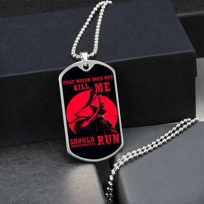 Samurai - That Which Does Not Kill Me - Should Run - Bushido - Katana - Ronin - Black Dog Tag - Samurai Dog Tag - Military Ball Chain - Luxury Dog Tag