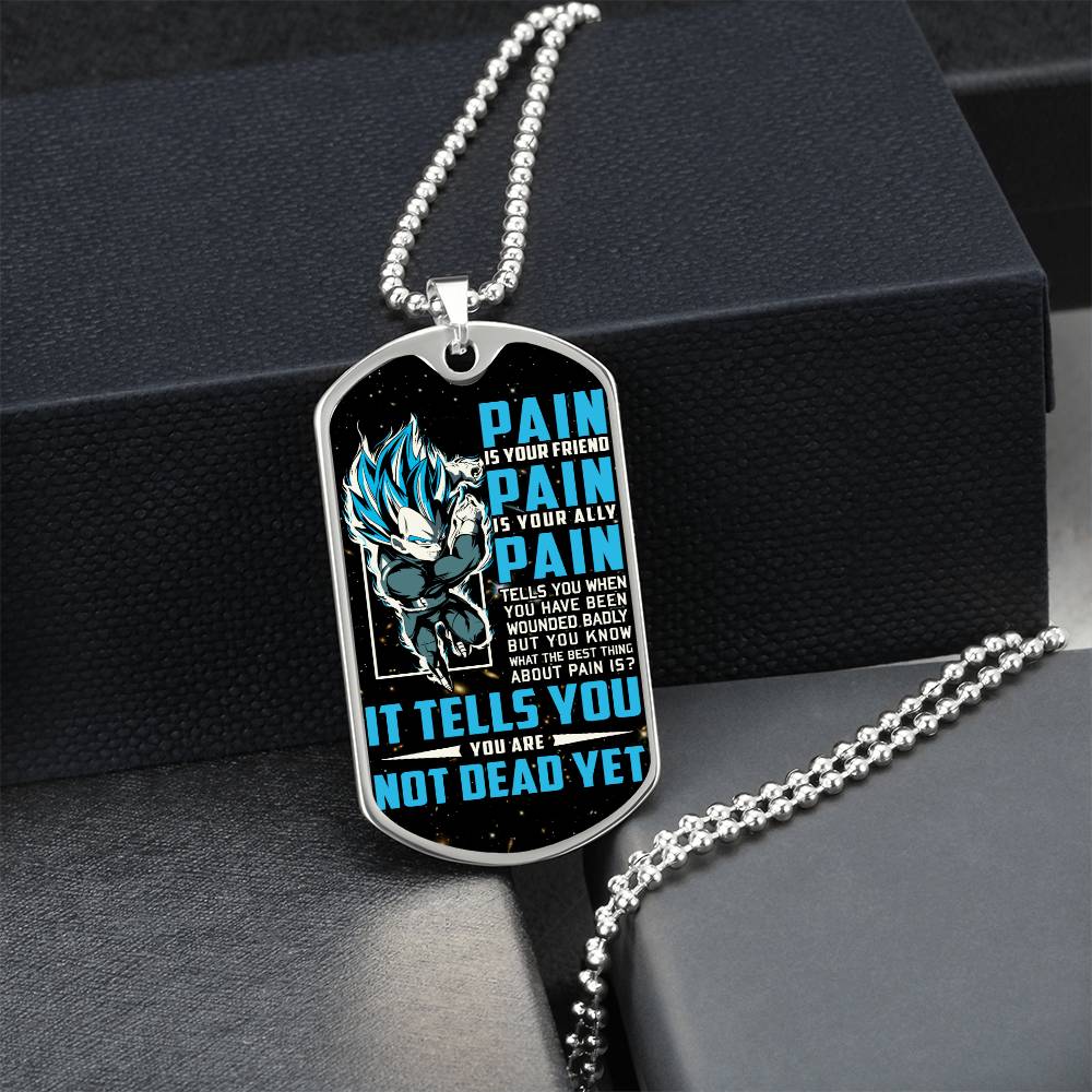 Dragon Ball - PAIN - You Are Not Dead Yet - Vegeta - Supper Saiyan Blue - Galaxy- Black Dog Tag - Dragon Ball Dog Tag - Military Ball Chain - Luxury Dog Tag