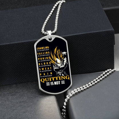 Dragon Ball - Quitting Is Not - Vegeta - Supper Saiyan - Black Dog Tag - Dragon Ball Dog Tag - Military Ball Chain - Luxury Dog Tag