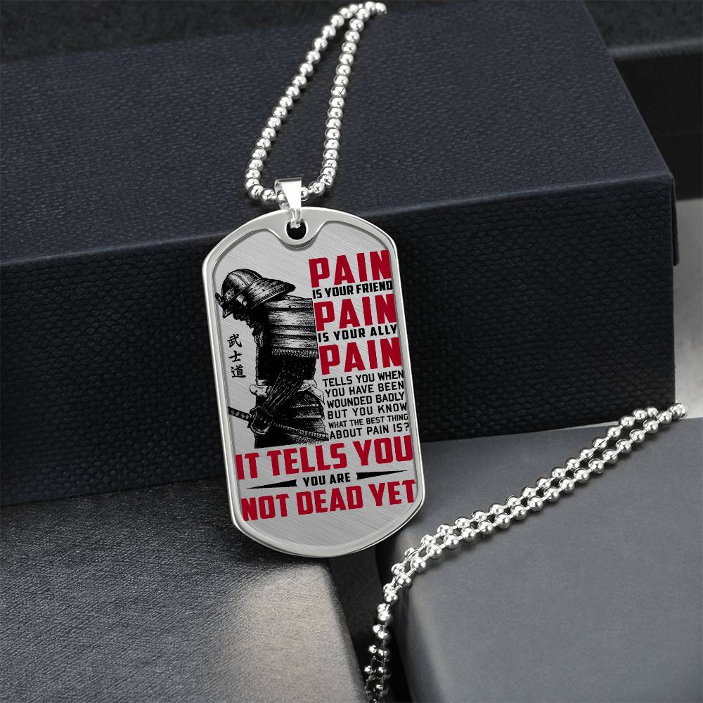 Samurai - PAIN - You Are Not Dead Yet 2 - Bushido - Katana - Ronin - Samurai Dog Tag - Military Ball Chain - Luxury Dog Tag