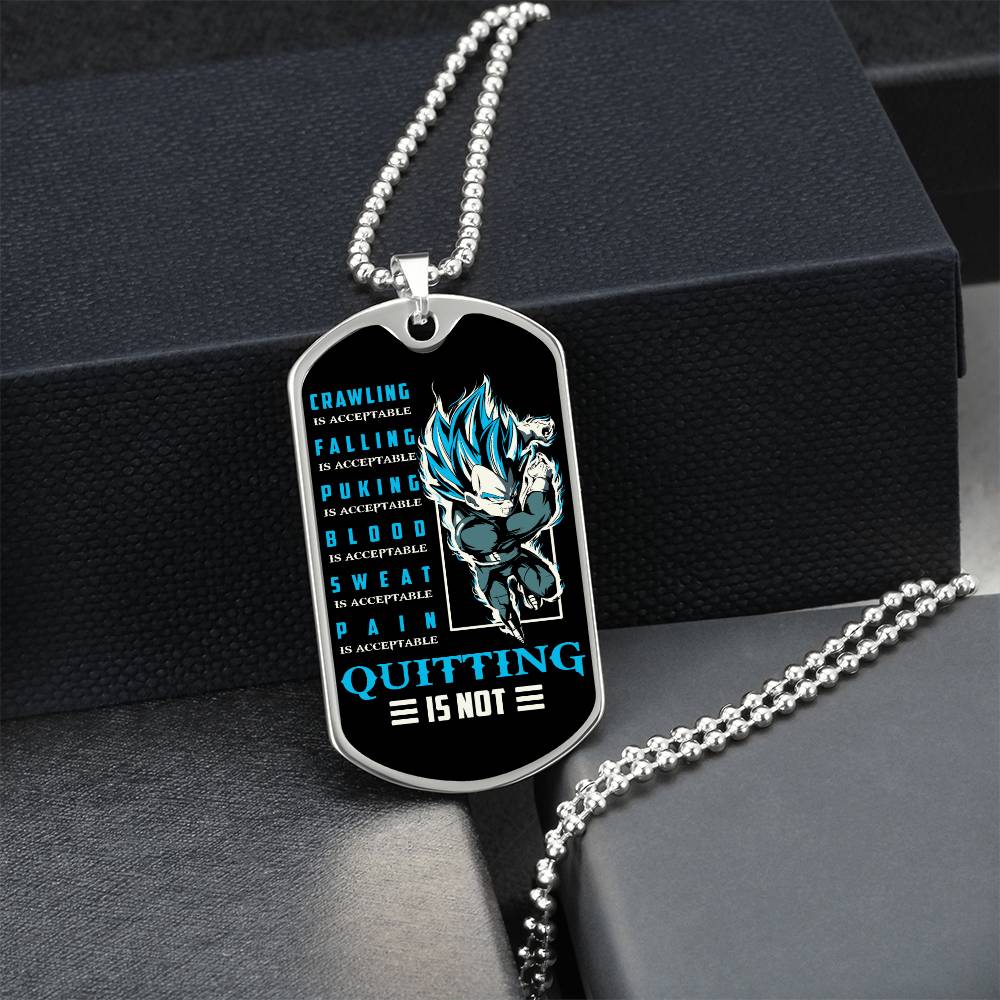 Dragon Ball - Quitting Is Not 2 - Vegeta - Supper Saiyan Blue - Black Dog Tag - Dragon Ball Dog Tag - Military Ball Chain - Luxury Dog Tag