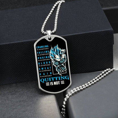 Dragon Ball - Quitting Is Not 2 - Vegeta - Supper Saiyan Blue - Black Dog Tag - Dragon Ball Dog Tag - Military Ball Chain - Luxury Dog Tag