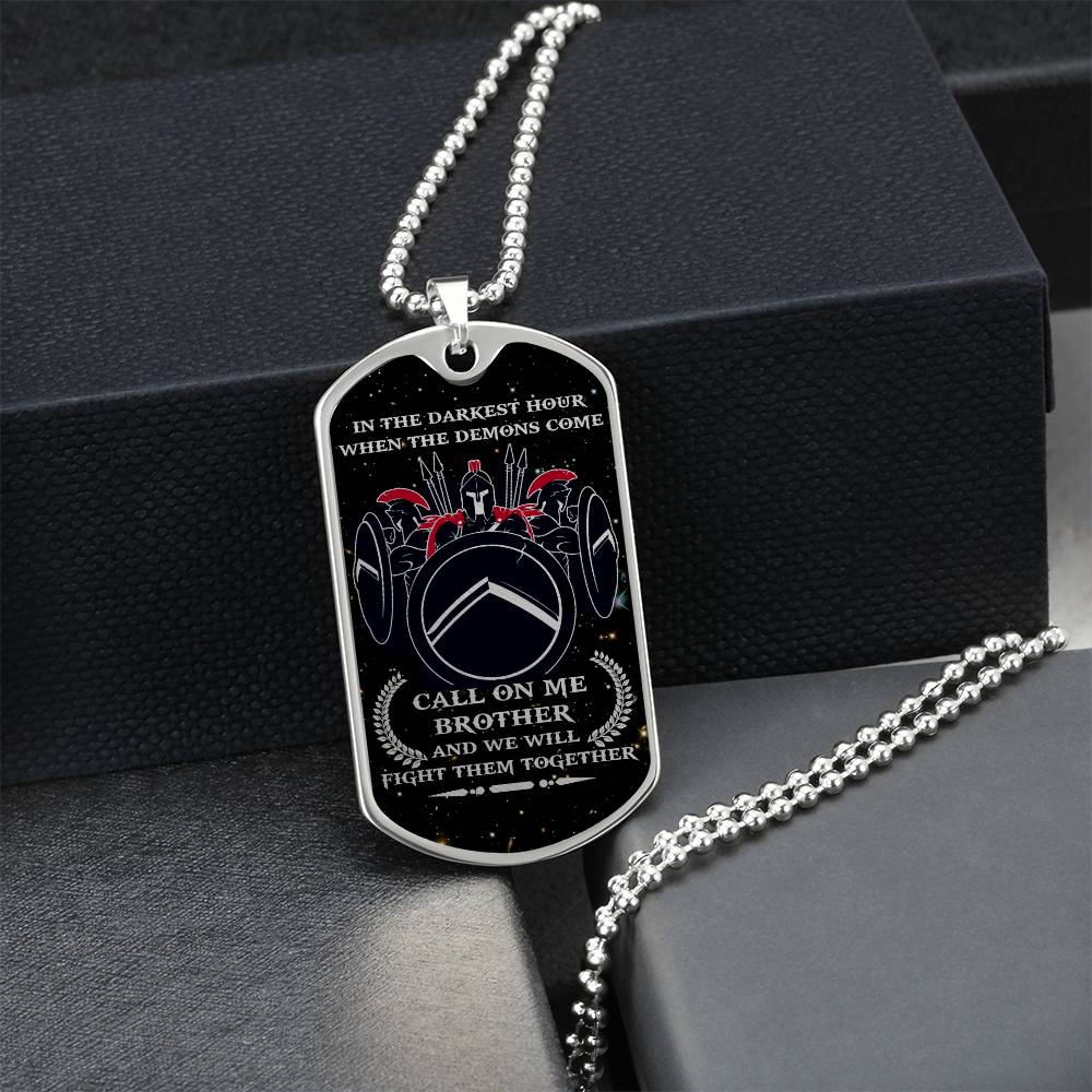 Warrior - Call On Me Brother - Sparta - Spartan - Galaxy - Black Dog Tag - Warrior Dog Tag - Military Ball Chain - Luxury Dog Tag