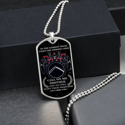 Warrior - Call On Me Brother - Sparta - Spartan - Galaxy - Black Dog Tag - Warrior Dog Tag - Military Ball Chain - Luxury Dog Tag