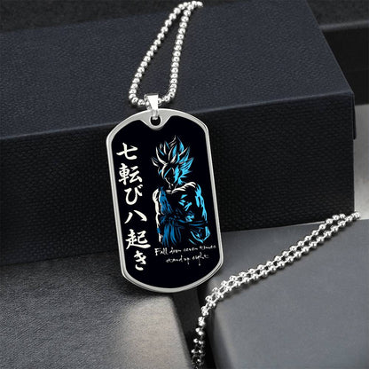 Dragon Ball - Fall Down Seven Times Stand Up Eight - Goku - Supper Saiyan Blue - Black Dog Tag - Dragon Ball Dog Tag - Military Ball Chain - Luxury Dog Tag