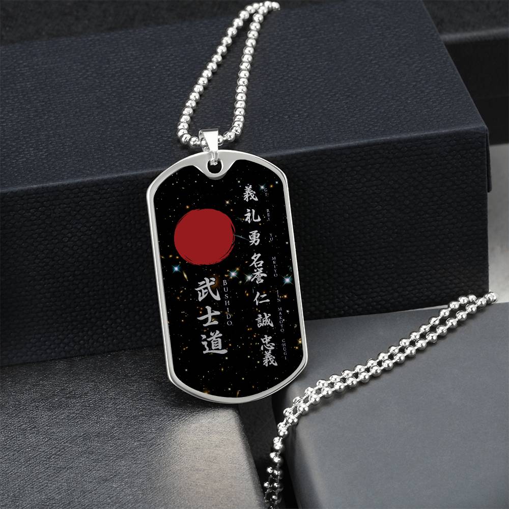 Samurai - The Seven Virtures Of Bushido - Bushido - Katana - Ronin - Galaxy - Black Dog Tag - Samurai Dog Tag - Military Ball Chain - Luxury Dog Tag