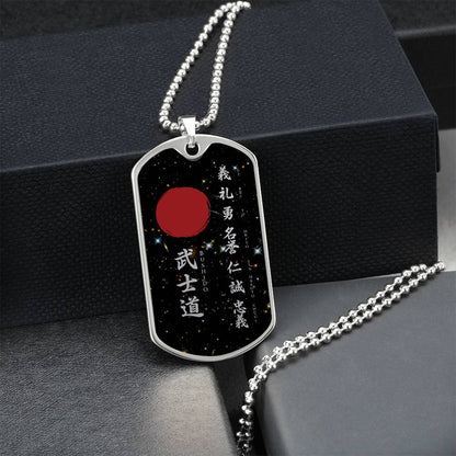 Samurai - The Seven Virtures Of Bushido - Bushido - Katana - Ronin - Galaxy - Black Dog Tag - Samurai Dog Tag - Military Ball Chain - Luxury Dog Tag