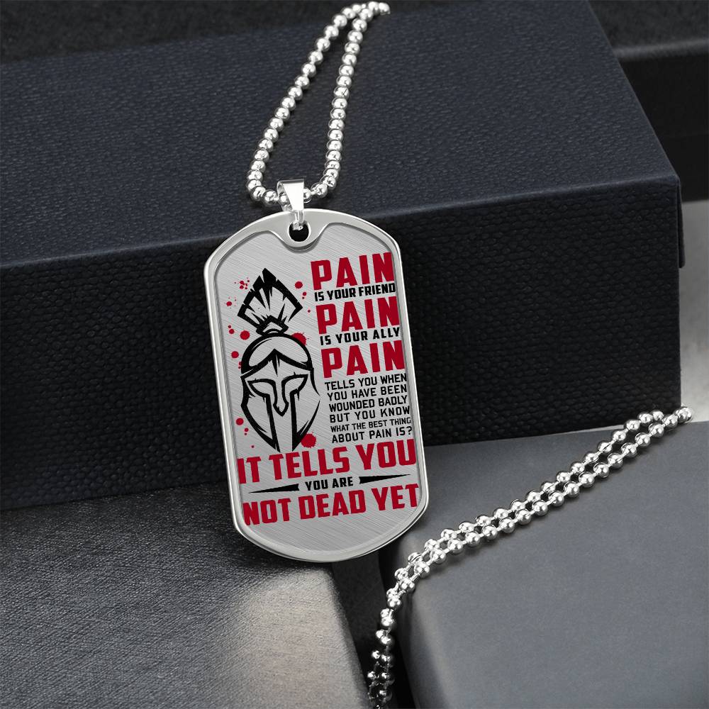 Warrior - PAIN - You Are Not Dead Yet - Sparta - Spartan - Warrior Dog Tag - Military Ball Chain - Luxury Dog Tag