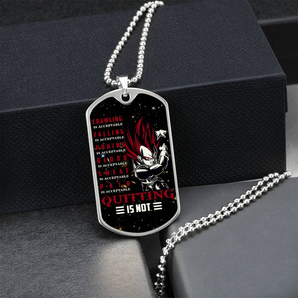 Dragon Ball - Quitting Is Not - Vegeta - Supper Saiyan God - Galaxy - Black Dog Tag - Dragon Ball Dog Tag - Military Ball Chain - Luxury Dog Tag