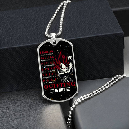 Dragon Ball - Quitting Is Not - Vegeta - Supper Saiyan God - Galaxy - Black Dog Tag - Dragon Ball Dog Tag - Military Ball Chain - Luxury Dog Tag