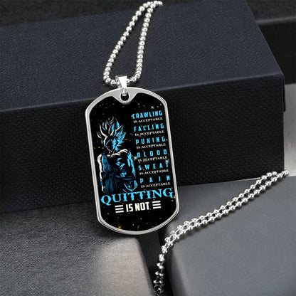 Dragon Ball - Quitting Is Not - Goku - Supper Saiyan Blue - Galaxy - Black Dog Tag - Dragon Ball Dog Tag - Military Ball Chain - Luxury Dog Tag