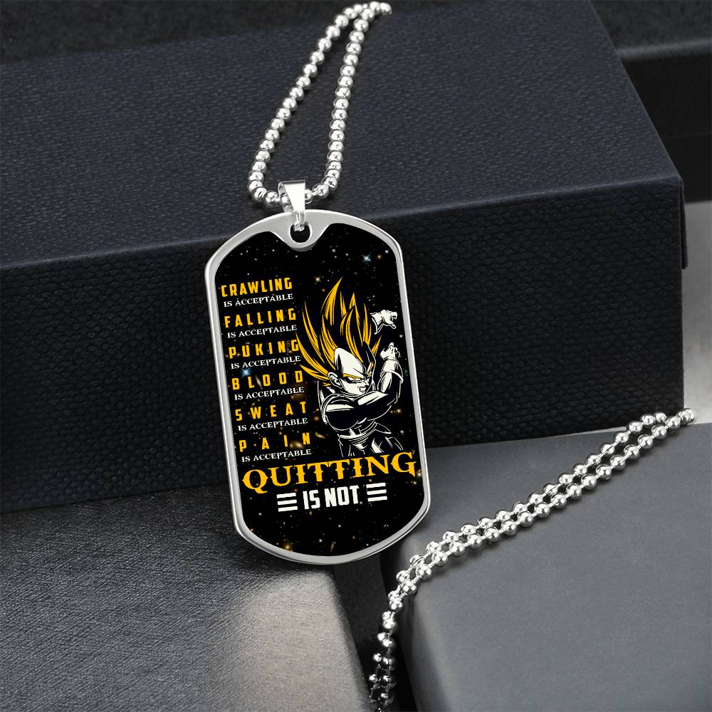 Dragon Ball - Quitting Is Not - Vegeta - Supper Saiyan - Galaxy - Black Dog Tag - Dragon Ball Dog Tag - Military Ball Chain - Luxury Dog Tag
