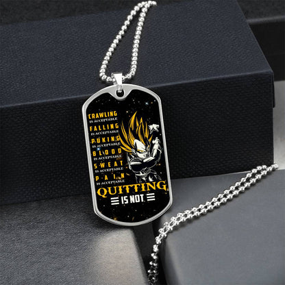 Dragon Ball - Quitting Is Not - Vegeta - Supper Saiyan - Galaxy - Black Dog Tag - Dragon Ball Dog Tag - Military Ball Chain - Luxury Dog Tag