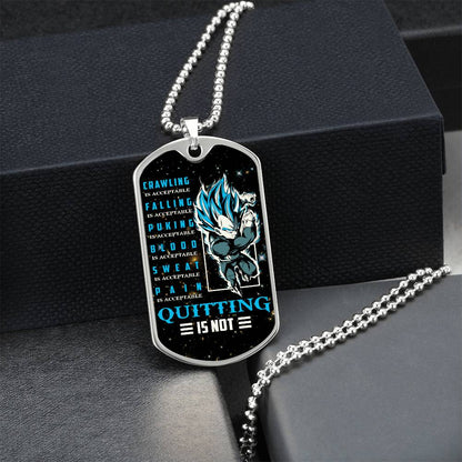 Dragon Ball - Quitting Is Not 2 - Vegeta - Supper Saiyan Blue - Galaxy - Black Dog Tag - Dragon Ball Dog Tag - Military Ball Chain - Luxury Dog Tag