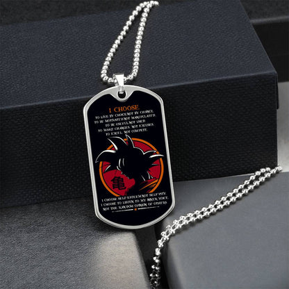 Dragon Ball - I Choose - Goku - Black Dog Tag - Dragon Ball Dog Tag - Military Ball Chain - Luxury Dog Tag