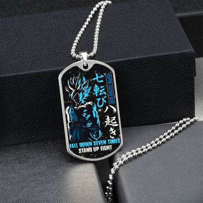 Dragon Ball - Fall Down Seven Times Stand Up Eight 2 - Goku - Supper Saiyan Blue - Black Dog Tag - Dragon Ball Dog Tag - Military Ball Chain - Luxury Dog Tag
