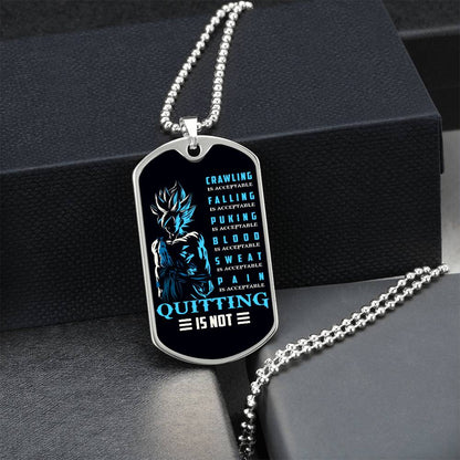 Dragon Ball - Quitting Is Not - Goku - Supper Saiyan Blue - Black Dog Tag - Dragon Ball Dog Tag.png - Military Ball Chain - Luxury Dog Tag